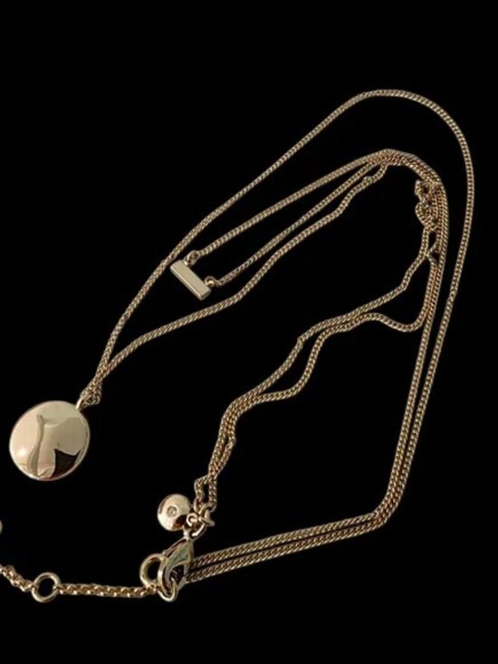 J. CREW SIMPLE SOPHISTICATED DOUBLE CHAIN GOLDEN DISK AND GOLDEN BAR NECKLACE 36 - Picture 2 of 7